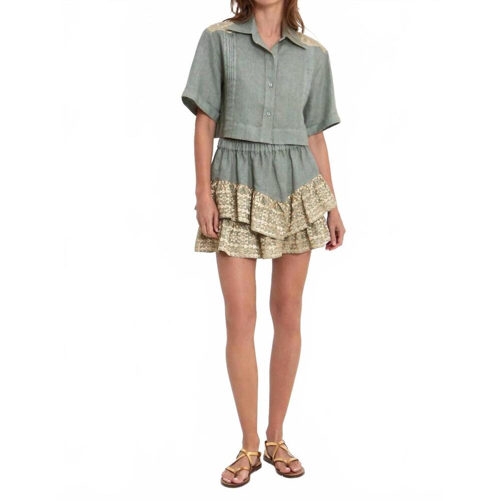 NEW GREEK ARCHAIC KORI classic triangle cropped pleates shirt in sage-gold